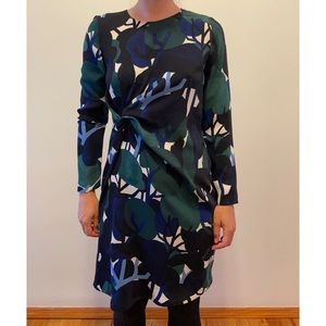 Ann Taylor tree and leaves deep green and blue draped dress